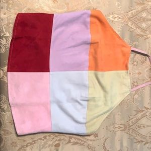 Goat suede color block halter top